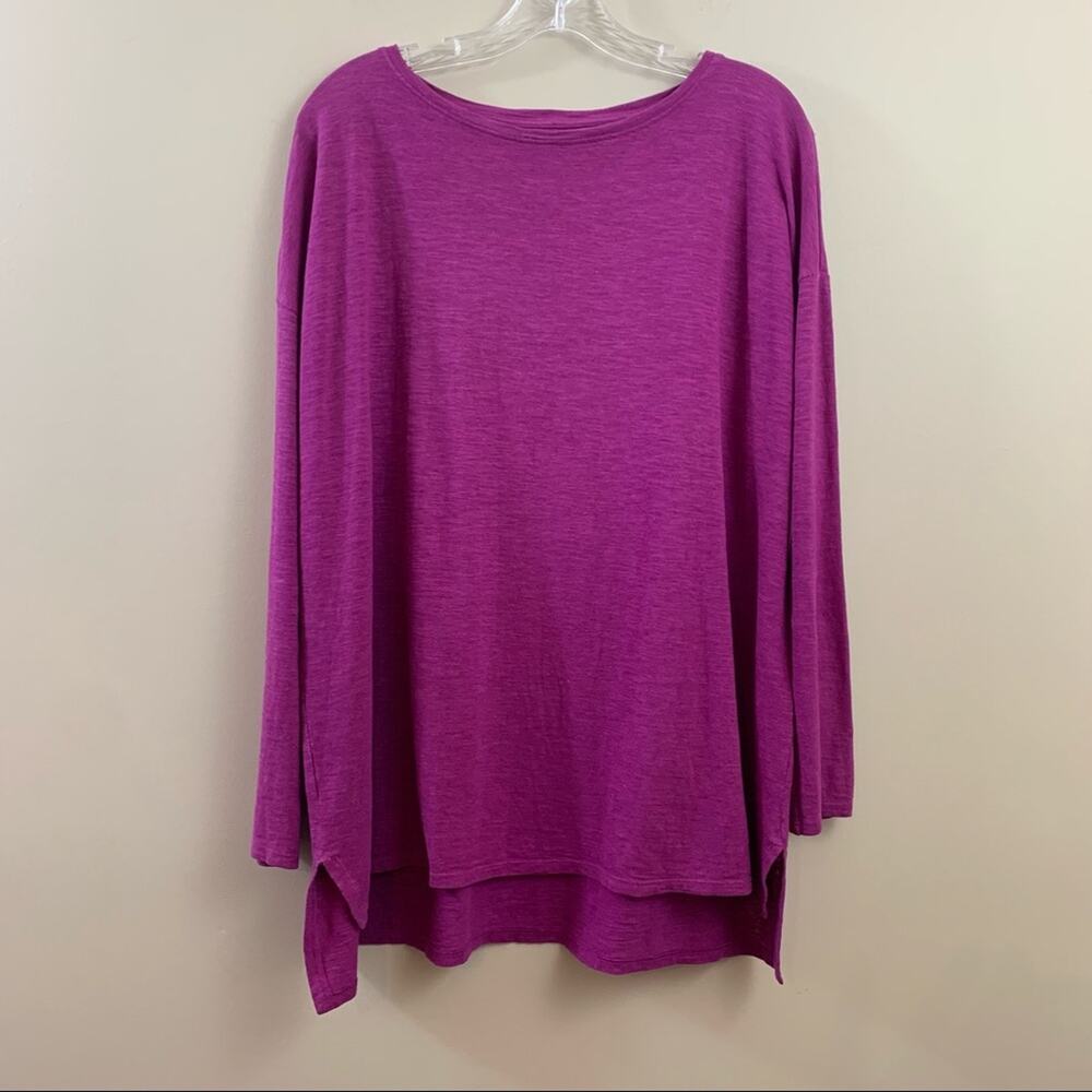 Eileen Fisher Hemp/Organic Cotton Purple Step Hem Long Sleeve Top